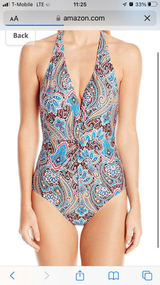 Jantzen size 10 Women's Vibrant Paisley Halter Plunge One Piece Swimsuit NWT