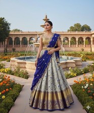 Premium Jacquard Kanjivaram Lehenga Set Embroidery Dupatta Unstitched