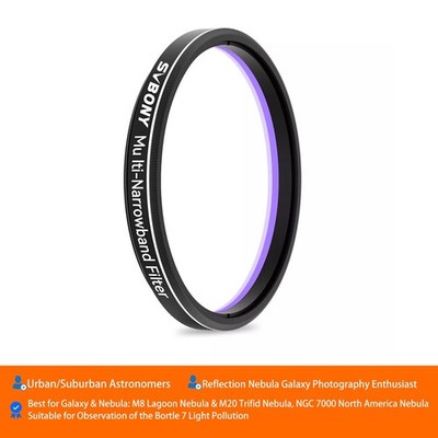 SVBONY SV240 2'' Multi-Narrowband Telescope Filter |Bortle 7 M8 & M20 NGC7000 M81