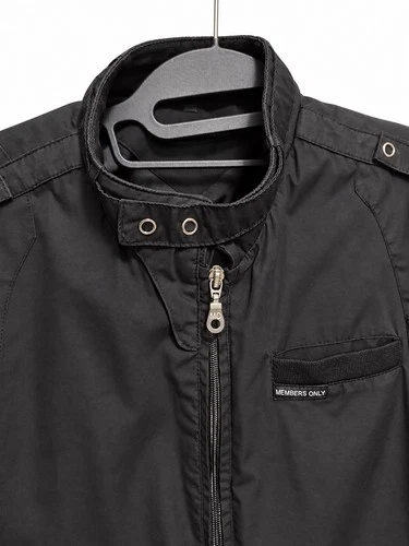 Members Only 80s Iconic Racer Men’s Black Zip Stand-Up Collar Bomber Jacket S - product listing photo