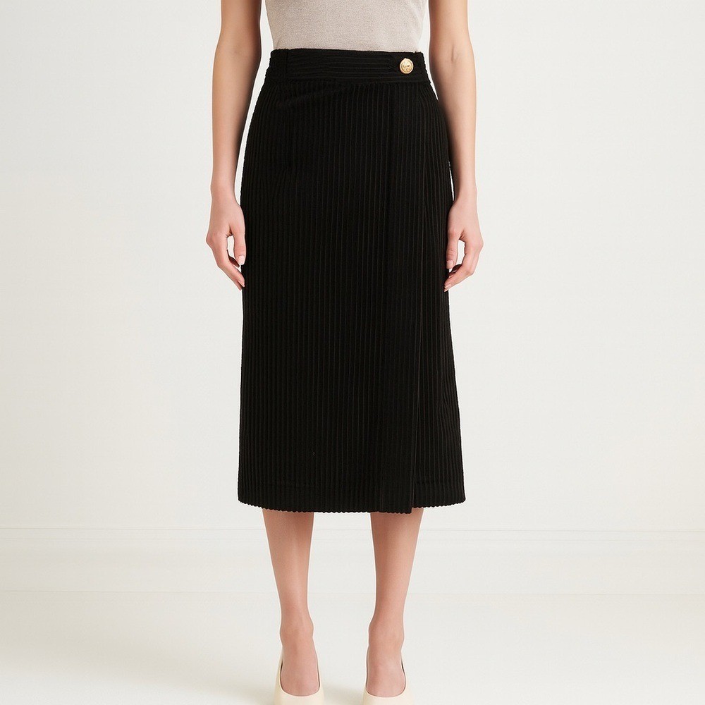 Tibi Green Corduroy Wrap Midi Skirt Women's 4 Button Side Work Business Casual