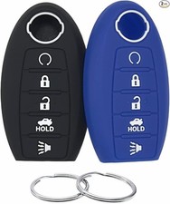 Silicone Rubber Key Fob Cover Compatible with Altima SR Armada SL Black Blue