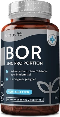 NUTRAVITA Boron - 4mg Reines Bor je Tablette - 400 Tabletten - 13 Monate Vorrat - Vegan