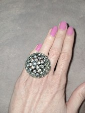 Ladies Fashion Ring With The Bling Factor Size L Silver Coloured With Clear Gems