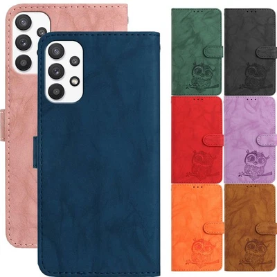 QVBWORLD Handyhülle für Samsung A16 A06 A56 A36 A55 A34 A15 Eule geprägt Flip Wallet Case