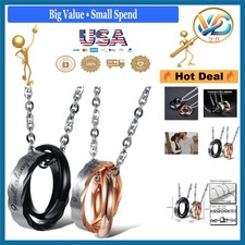 Matching Couple Necklace Titanium Promise Love Pendant Set for Him Her Jewelr...