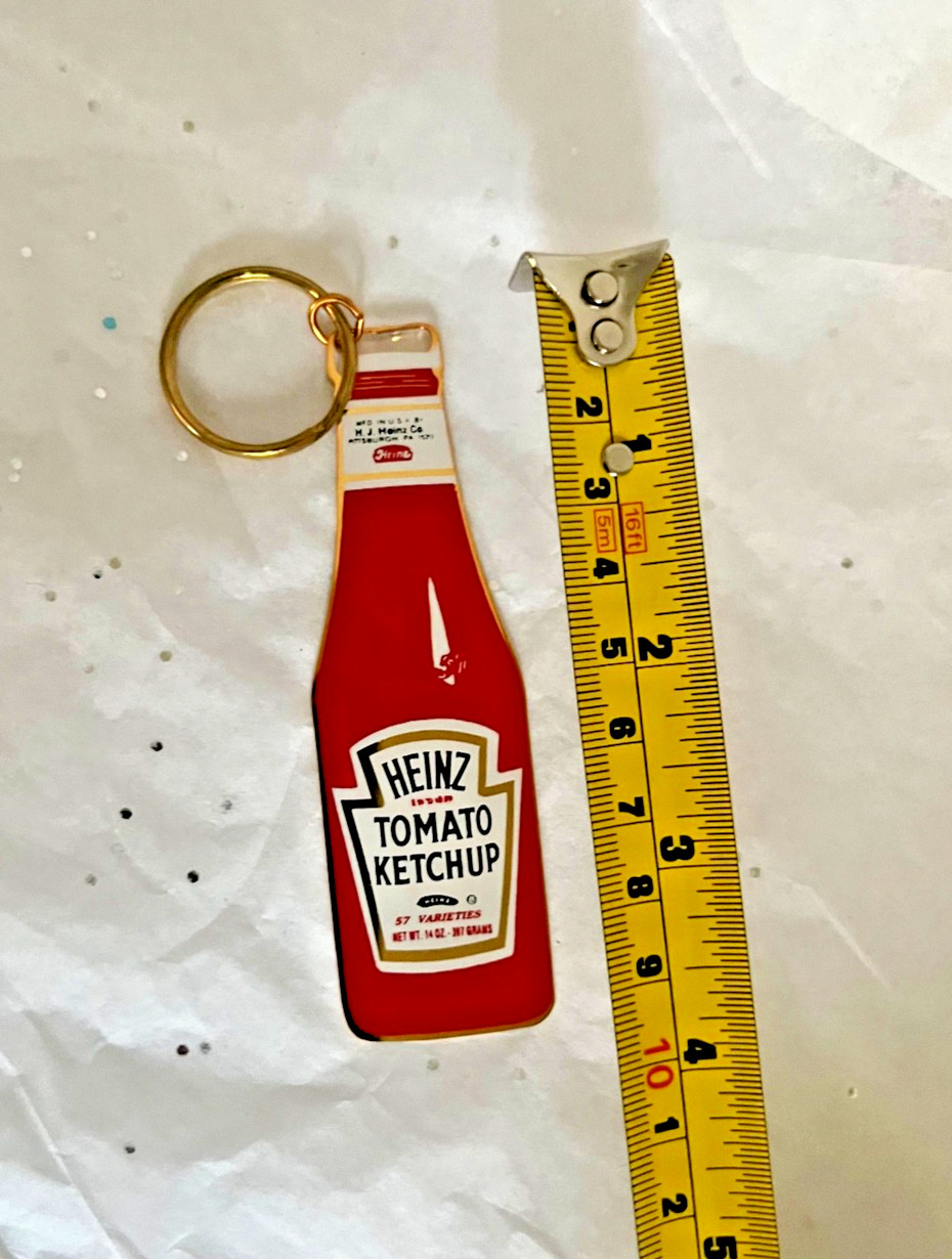 Heinz Bottle Ketchup Key Chain 4" Metal Gold Tone Loop & Back- Rare Promo