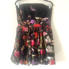 Alice + Olivia Sz 12 Asha Strapless Bubble Hem Mini Dress Floral Butterfly Print