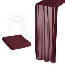 10Ft Chiffon Table Runner 28 x 120 Inch Rustic Gauze Tablecloth Burgundy