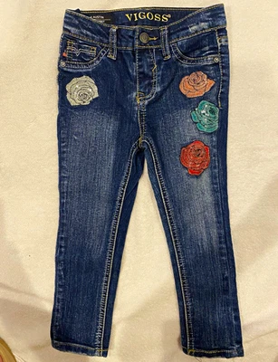 VIGOSS The Austin Girls 3T Ankle Skinny Jeans Dark Blue Stretch Pockets Floral - Image 1 of 4