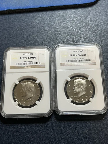 NGC Kennedy 50C - 1971 S PF67* Cameo & 1972 S PF67* Cameo (#BJ59)