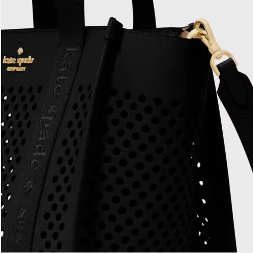 Kate Spade Kip Black Perforated Leather Tote Bag KL055 Purse Handbag - Image 3 of 4