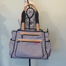 Skip Hop Black and White Striped Large Diaper Bag Tote