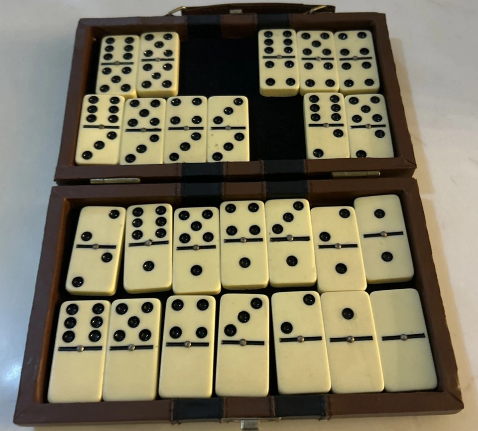 Vintage Ivory Dominoes modern Storage Vinyl Case Toy Collectible - Image 2 of 4