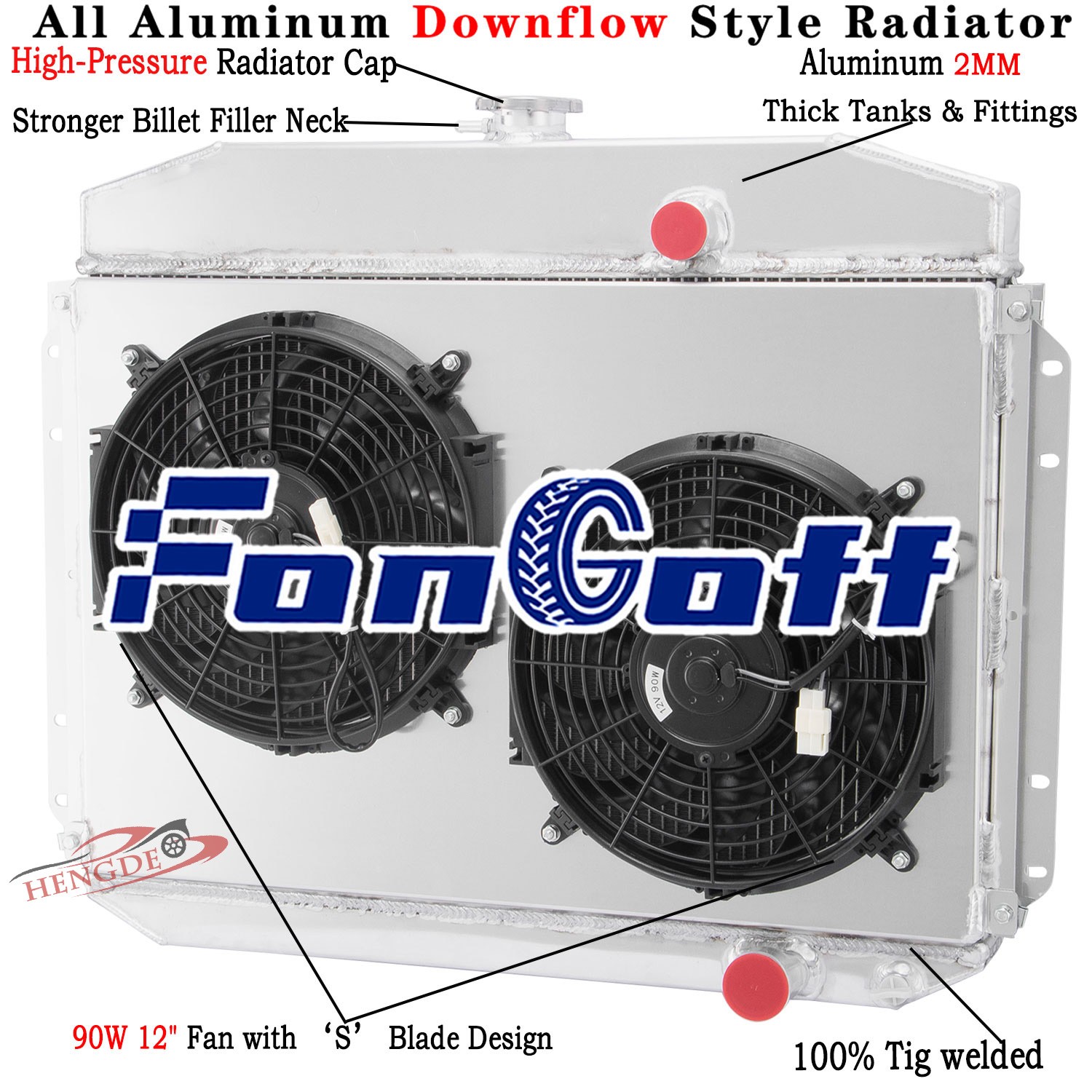 3 Row Aluminum Radiator Shroud Fan Fit 1961-1964 1962 Ford F100 F250 F350 Pickup
