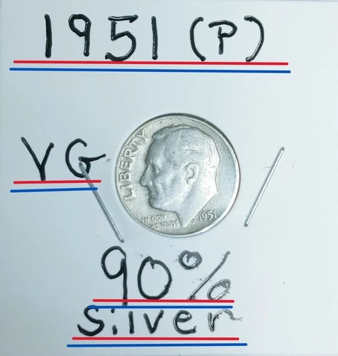 1951 (P) Roosevelt Dime VG Condition 90% Silver Must Look & Judge your This Gem#