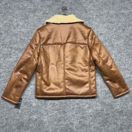 Guess Jacket Mens Large Brown Faux Shearling Asymmetric Moto Toni DF Biker Coat image 7