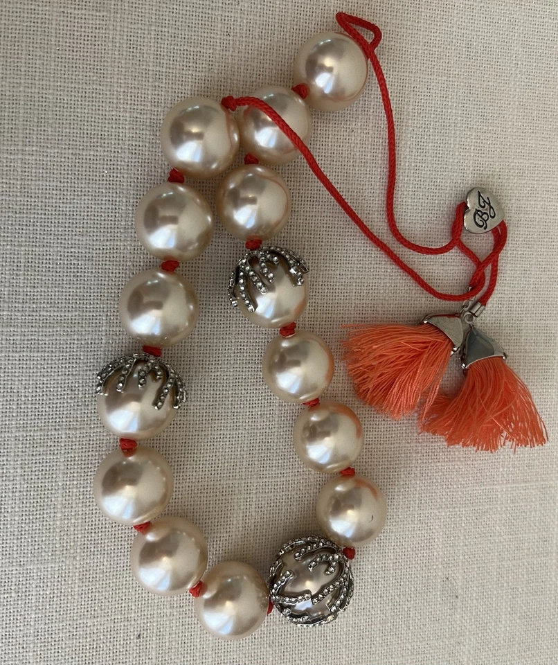 Collar De Colección Betsey Johnson Boathouse Imitación Perla Slide BP-28 Coral Naranja Foto 2 de 3
