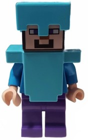 LEGO Minecraft Steve Minifigure w/ Medium Azure Armor and Helmet, From Set 21122