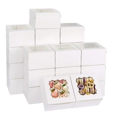 120pcs White Bakery Boxes, 4x4x2.5 Inch Cookie Boxes with Window for Small Ca...