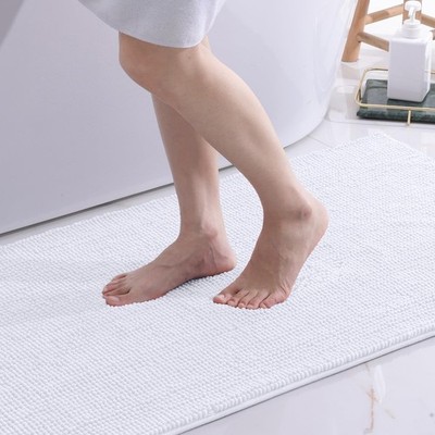 Smiry Chenille Badematte Läufer 60x120cm rutschfest weich saugfähig weiß Teppich