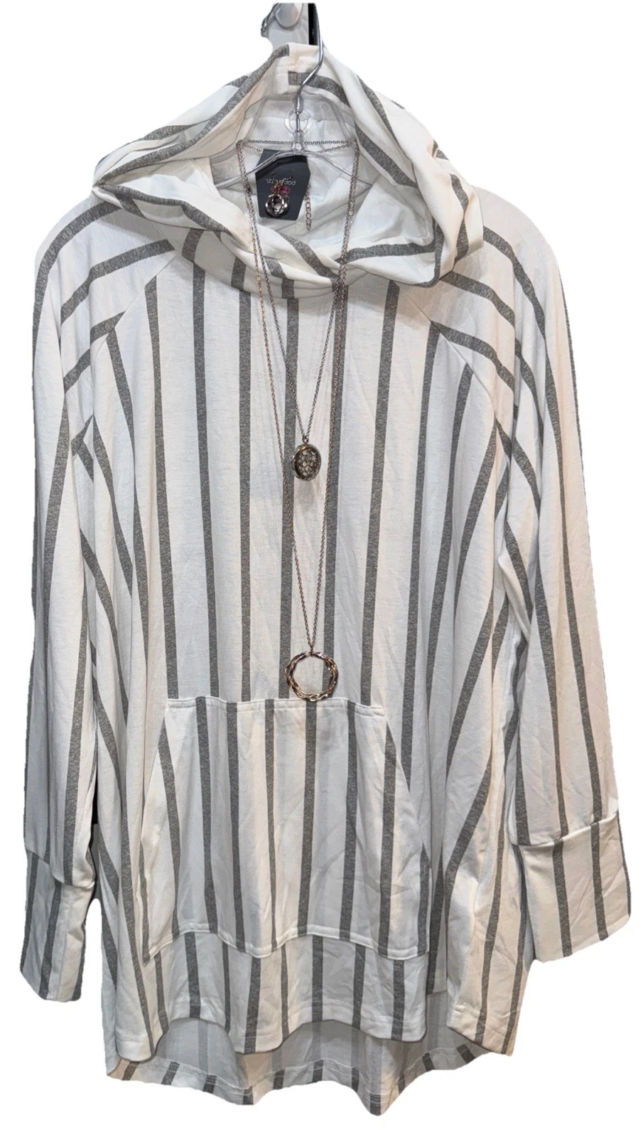 NWT LuLaRoe XL White & Gray Striped Knit Amber Hooded SWEATSHIRT