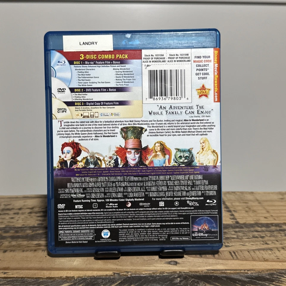 Alice in Wonderland - Blu-Ray + DVD - Disney - Johnny Depp - Image 2 of 4