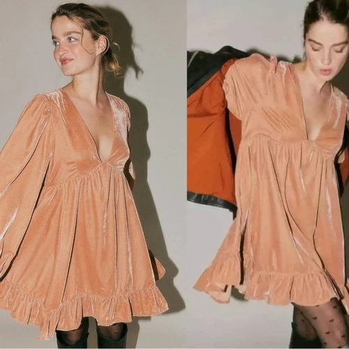 Free People Estella Mini Abito Velluto Rosa Perla XS NUOVO CON ETICHETTE Civetta San Valentino