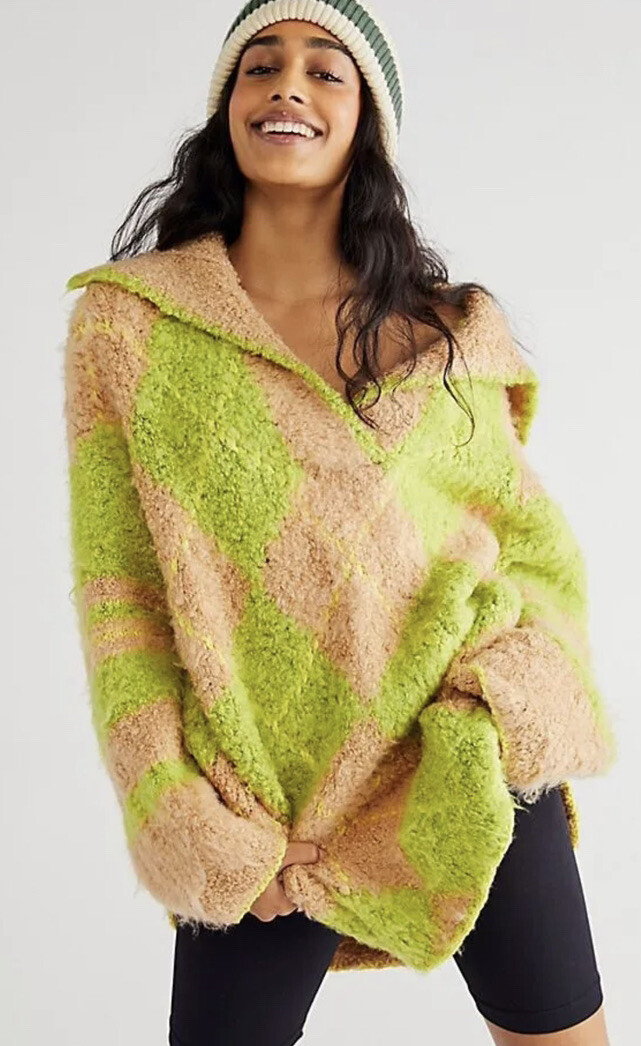 Argyle Knit Neon Argyle Sweater Free People Sweaters Free  display picture 3