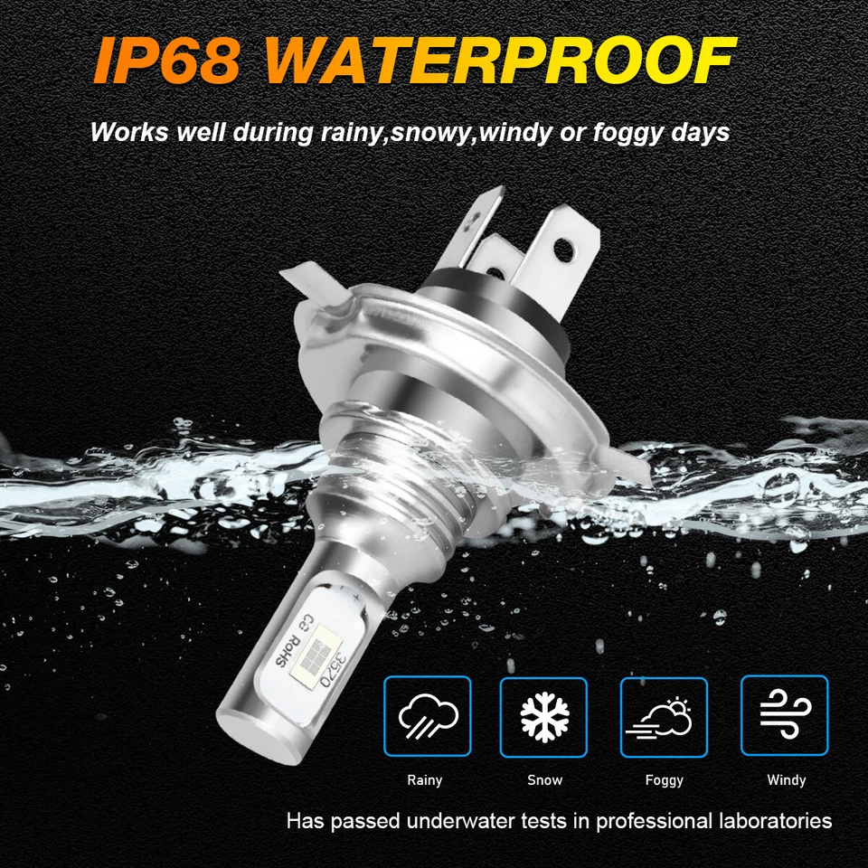 For 2000 2001 Mazda MPV LED Headlights Fog Light Bulbs 4X 8K Hi/Low Beam H4+9006 - Image 3 of 4