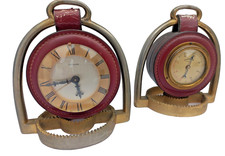 Pendule Etrier Hour Lavigne montre barometre thermometre cuir laiton desk clock