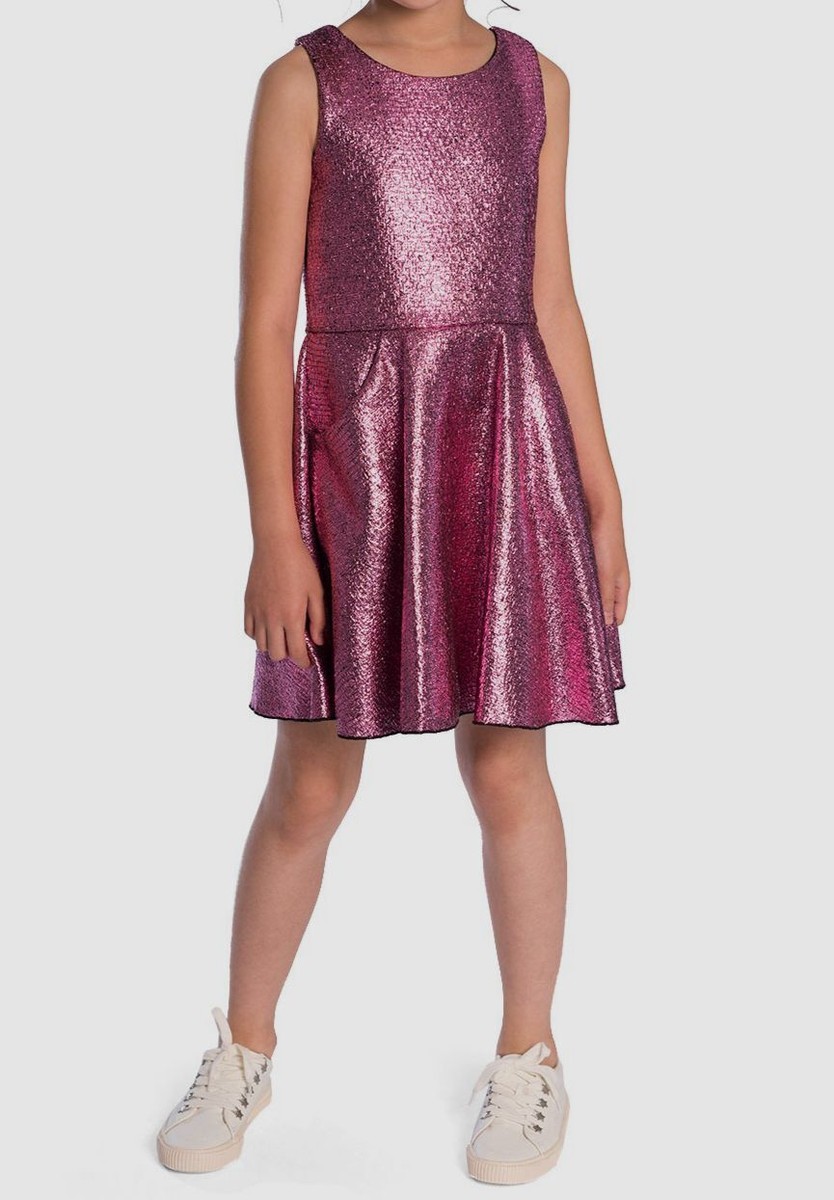 pink foil dress Open-Back Long Metallic Foil Prom Dress