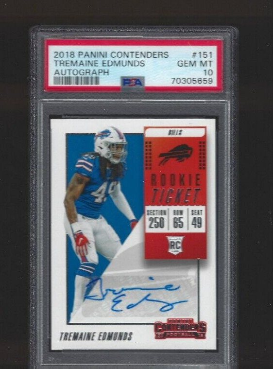 2018 Tremaine Edmunds Panini Contenders Rookie Ticket Auto #151 RC Bills PSA 10