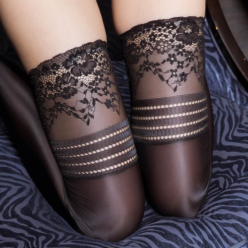 Women Sexy Wide Lace Silicone Stay Up Stockings Satin Shiny Thigh High Stockings - Picture 15 of 19