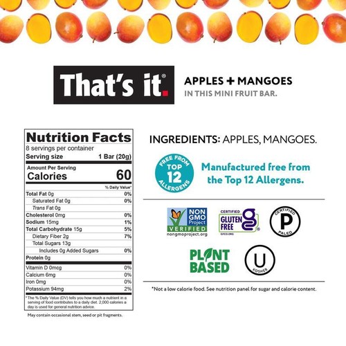 Gluten-Free Vegan Fruit Bars Soft Chewy Apple Mango 0.7oz 8 Count Snack New - Picture 3 of 8