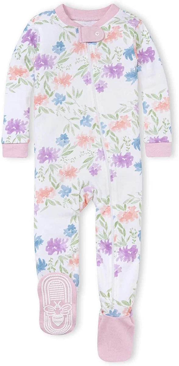 Burt s Bees Baby Girl Pajamas Zip front Non slip Footed Sleeper Pjs 9M 9 month