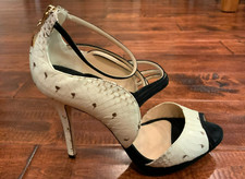 Alexandre Birman White Python Peep Toe Strappy Heels, Size 8 US 
