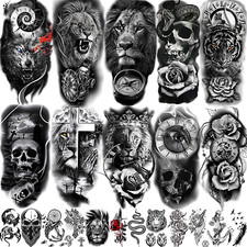 Tatuajes Temporales Hombre Tatuajes Falsos Brazo Completo Cobertura Negro 18PC