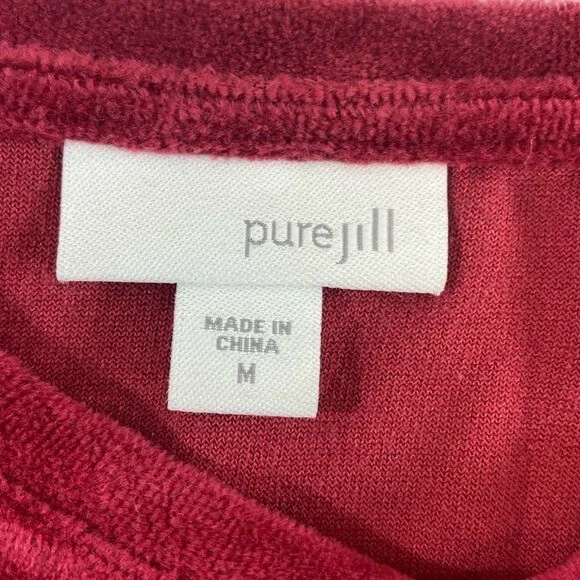 Vestido camisero túnica J. Jill Pure Jill para mujer talla mediana rojo carmesí terciopelo vacaciones Foto 3 de 4