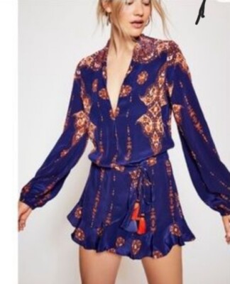 royal blue bohemian dress Boho Maxi Dress Navy Blue Floral "Kiss The Sky" Long Flowing Summer Gown Button Front Long Slit 3/4 Sleeves Royal Blue Turquoise Lavender Print Small