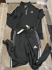 ADIDAS Tracksuit Track Suit Black Pullover Jacket And Jogger Pants Small Medium
