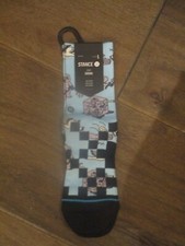 STANCE SNAKE BURGER KIDS CREW SOCKS IN BLACK/ BLUE SIZE LARGE NEW