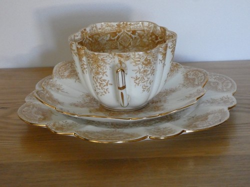 Wileman Daisy Shape Sprig Border Trio c.1890 Cup Saucer Plate Shelley Antique - Picture 6 of 8