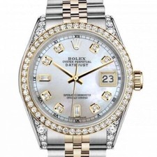 EXP. SHIP -Rolex Datejust 36mm White Mother Of Pearl Dial Two Tone Diamond Watch
