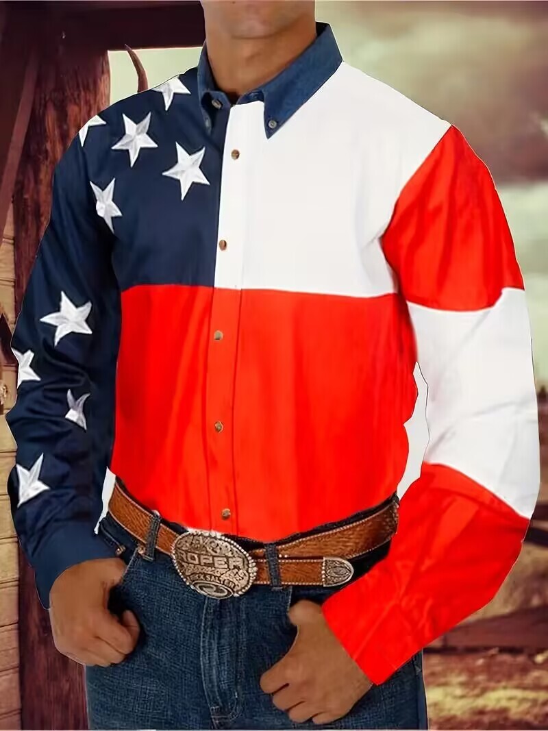 american flag long sleeve dress shirt LONG SLEEVE STAR FLAG SHIRT RW029