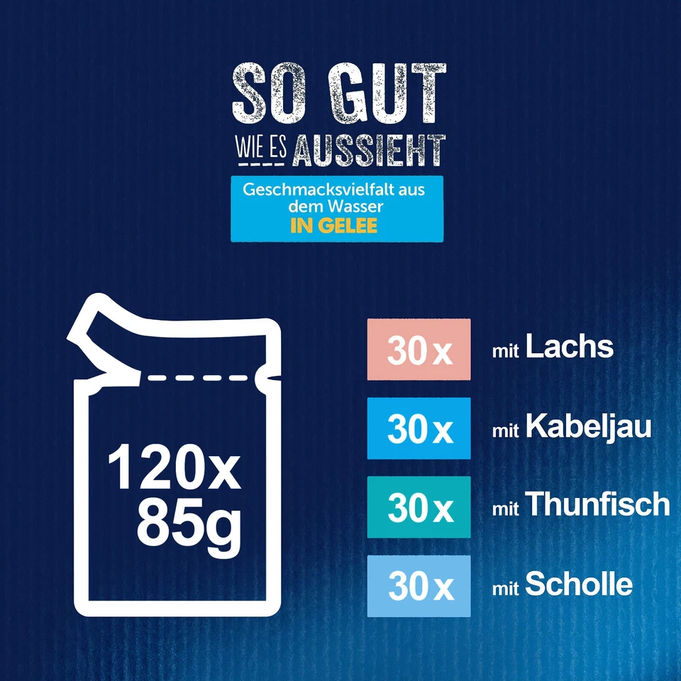 Purina FELIX Katzenfutter Nass 4-Sorten Fisch Auswahl in Gelee 120 x 85g - Bild 4 von 4