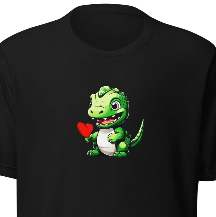 T-Shirt Unisex Dinosaur with Heart T-shirt, Cotton, Cute T-Rex Heart Love Hug Di