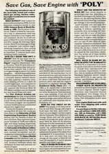 1985 Vintage Print Ad Save Gas Engine with Poly Slick 50 TFE Resin Engine Coatin