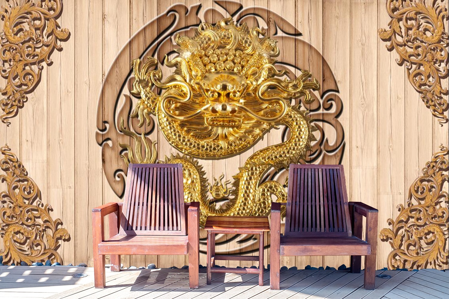 3D Golden Dragon ZHUA4315 Removable Self-Adhesive Wall Mural