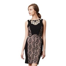Anthropologie Maeve Cream Black Lace Floral Print Sleeveless Sheath Dress Size 0